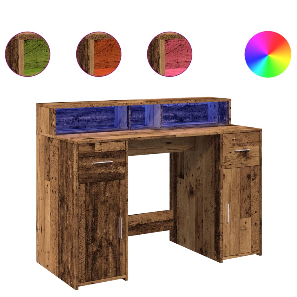 LED desk reclaimed wood look 120x55x91 cm wood-based material