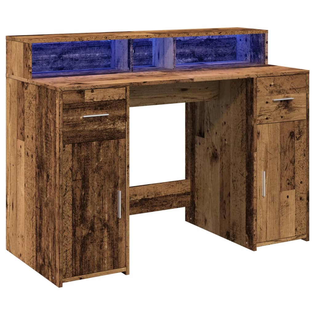 LED desk reclaimed wood look 120x55x91 cm wood-based material