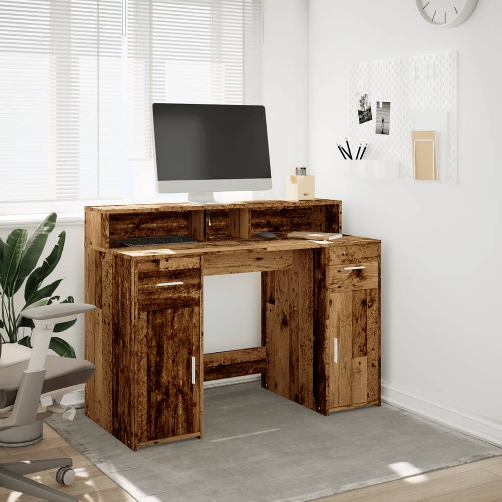 LED desk reclaimed wood look 120x55x91 cm wood-based material
