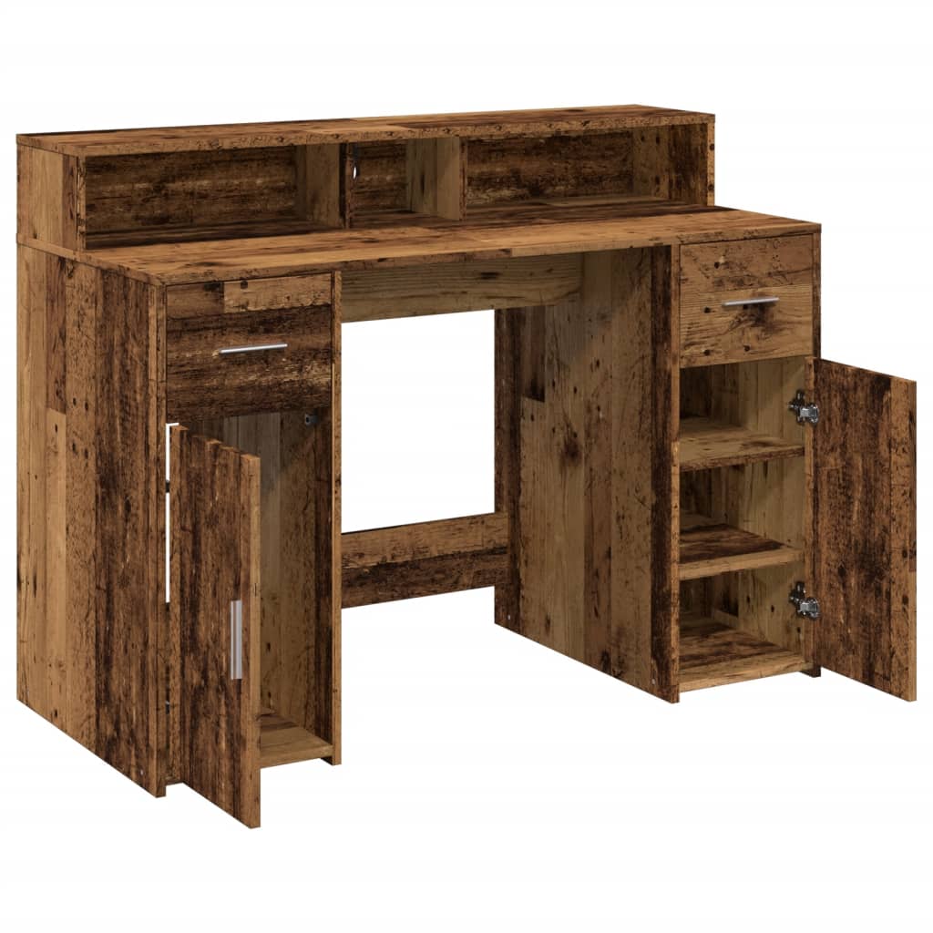 LED desk reclaimed wood look 120x55x91 cm wood-based material