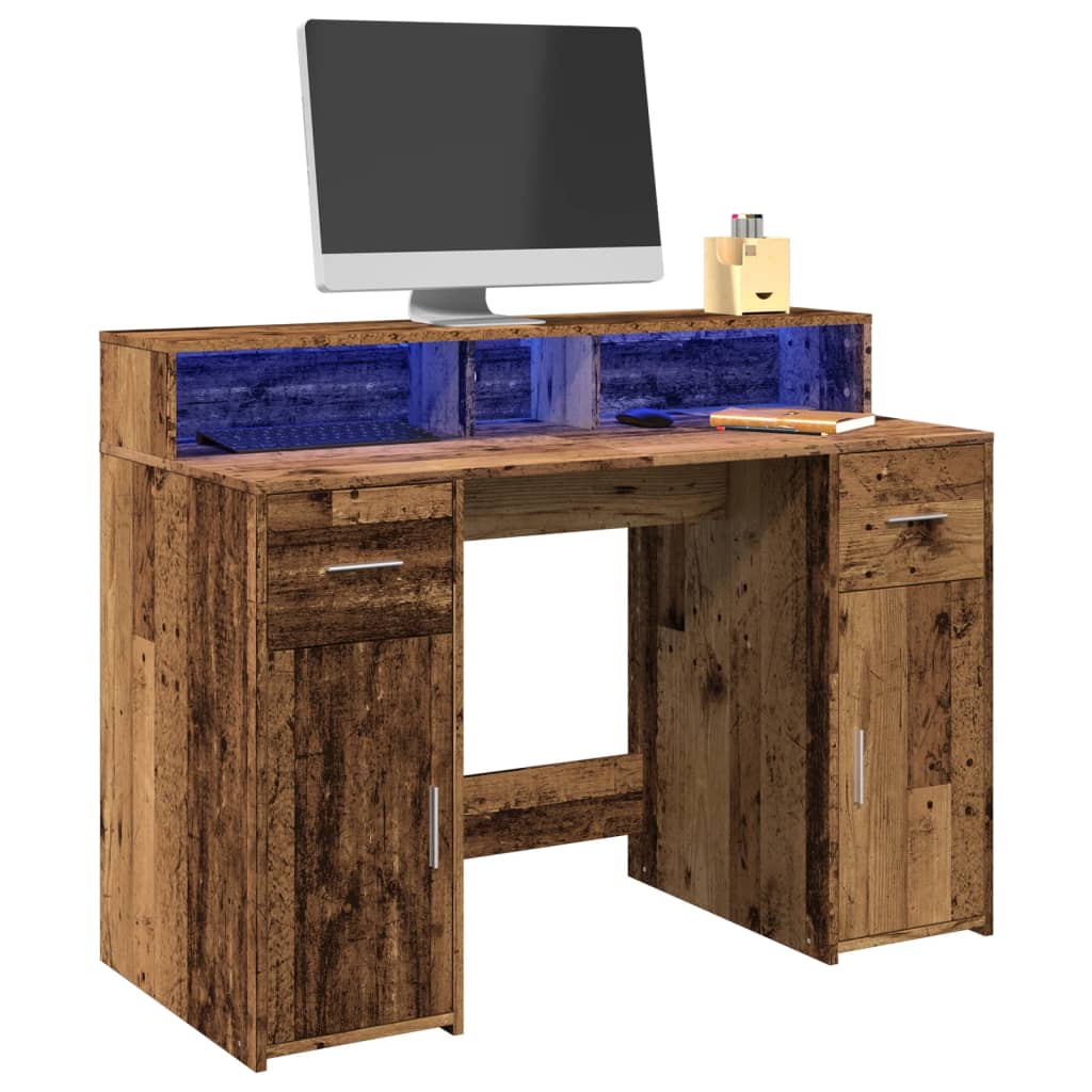 LED desk reclaimed wood look 120x55x91 cm wood-based material