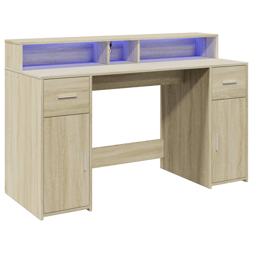 LED desk Sonoma oak 140x55x91 cm wood-based material
