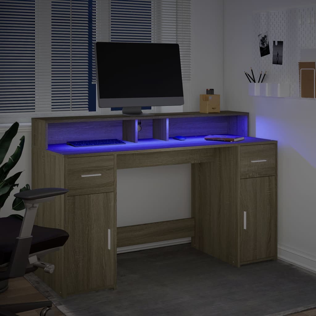 LED desk Sonoma oak 140x55x91 cm wood-based material