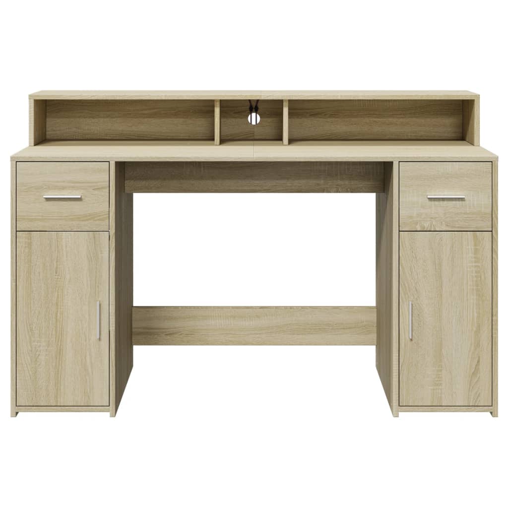 LED desk Sonoma oak 140x55x91 cm wood-based material