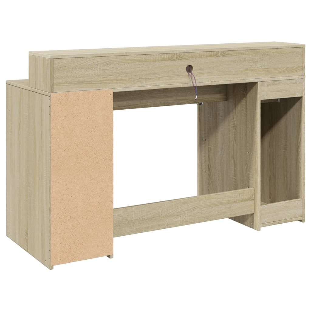 LED desk Sonoma oak 140x55x91 cm wood-based material