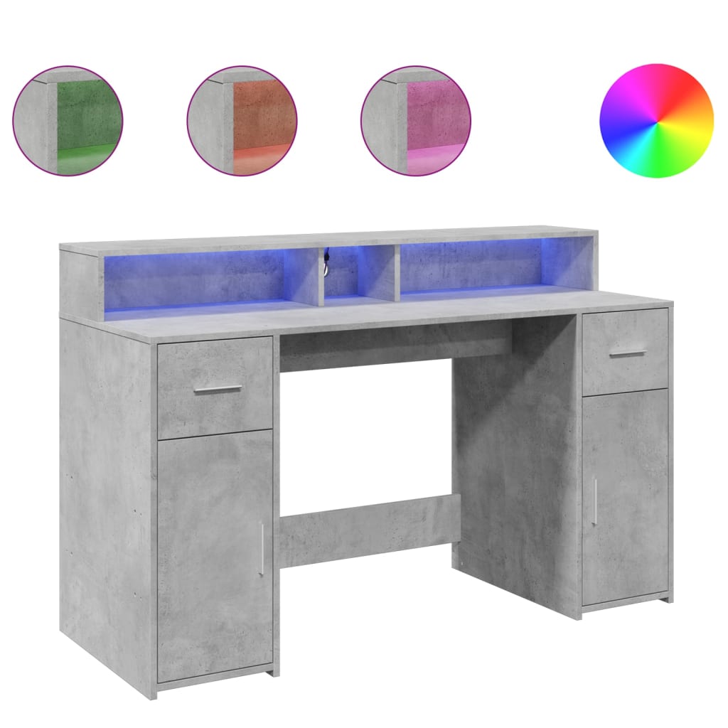 LED desk concrete grey 140x55x91 cm wood-based material