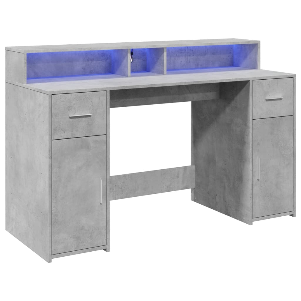 LED desk concrete grey 140x55x91 cm wood-based material