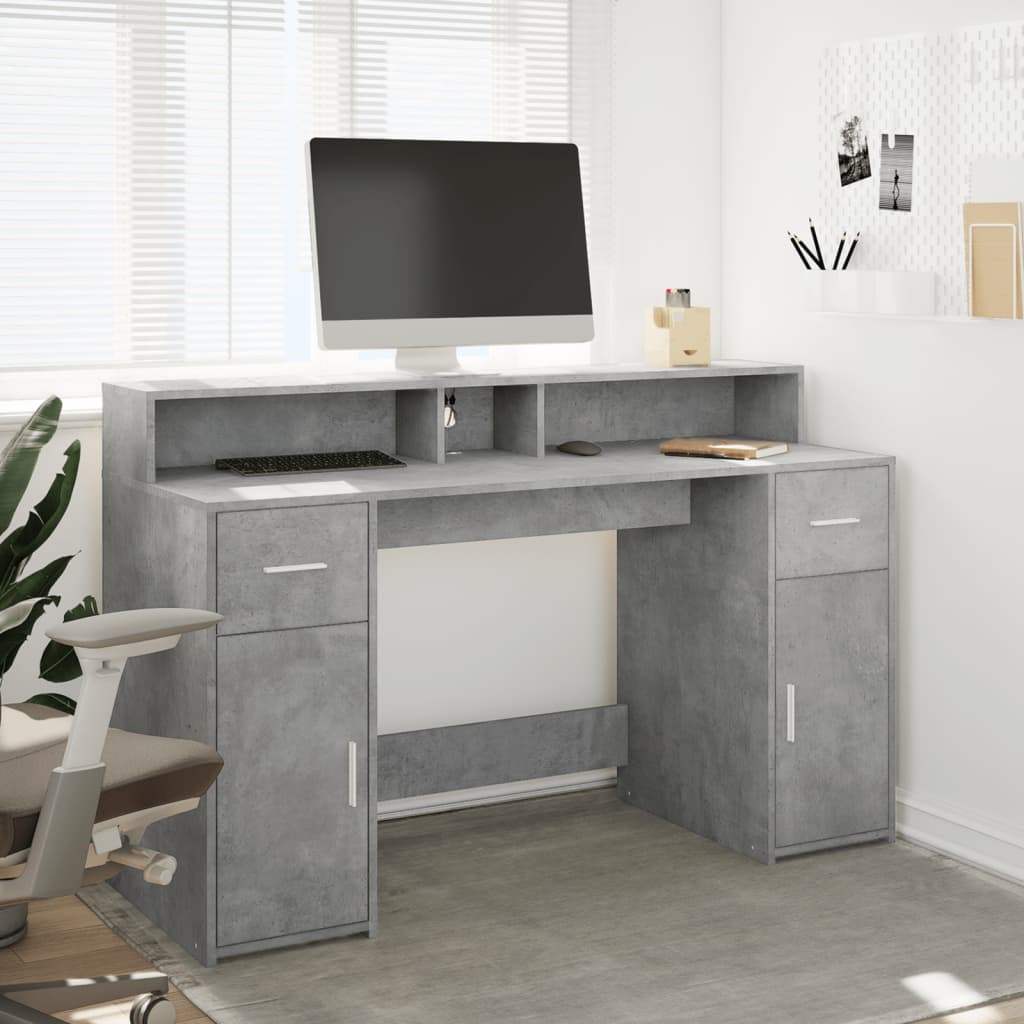 LED desk concrete grey 140x55x91 cm wood-based material
