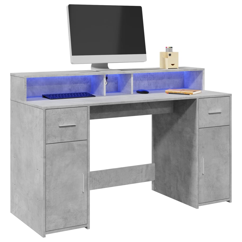 LED desk concrete grey 140x55x91 cm wood-based material