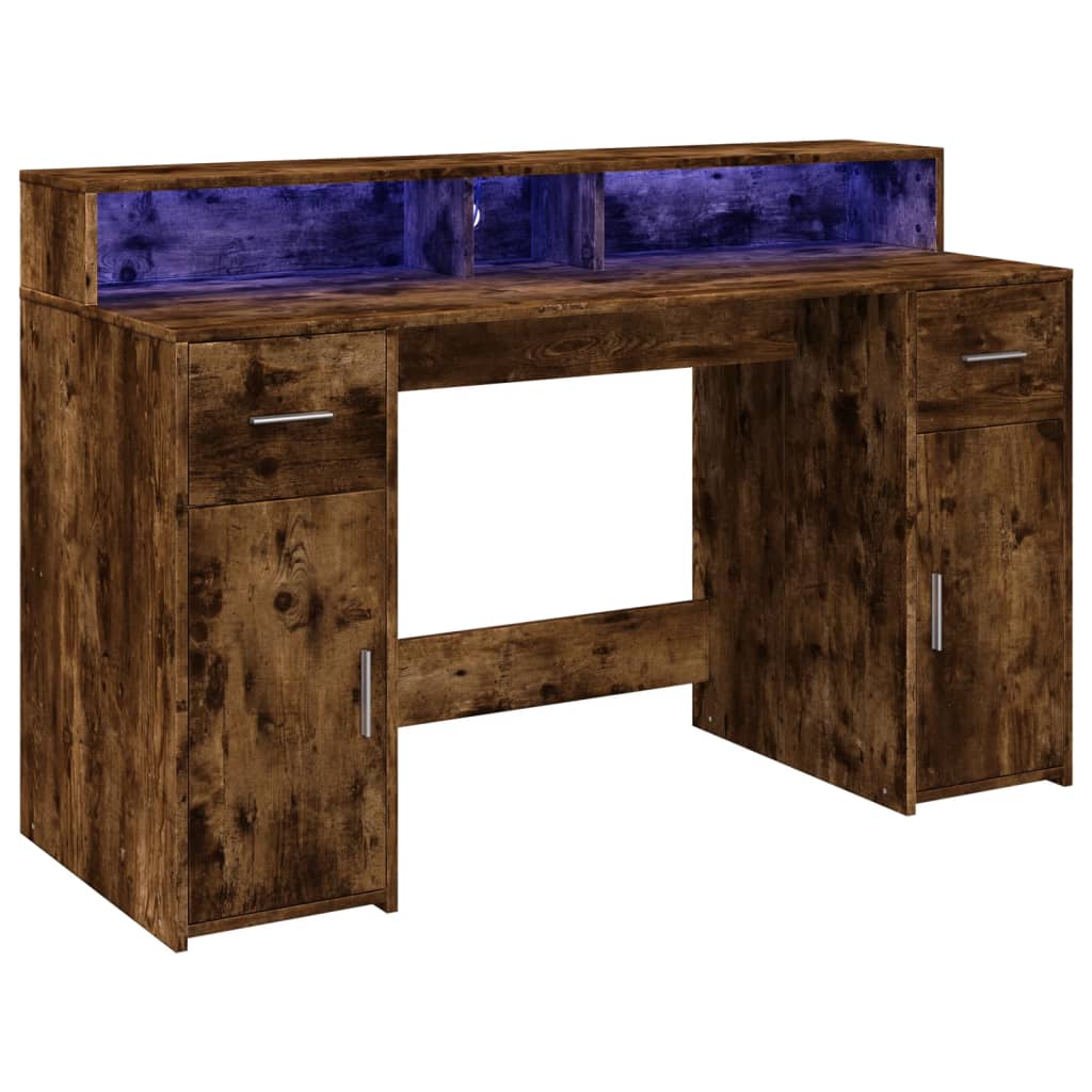 LED desk smoked oak 140x55x91 cm wood material