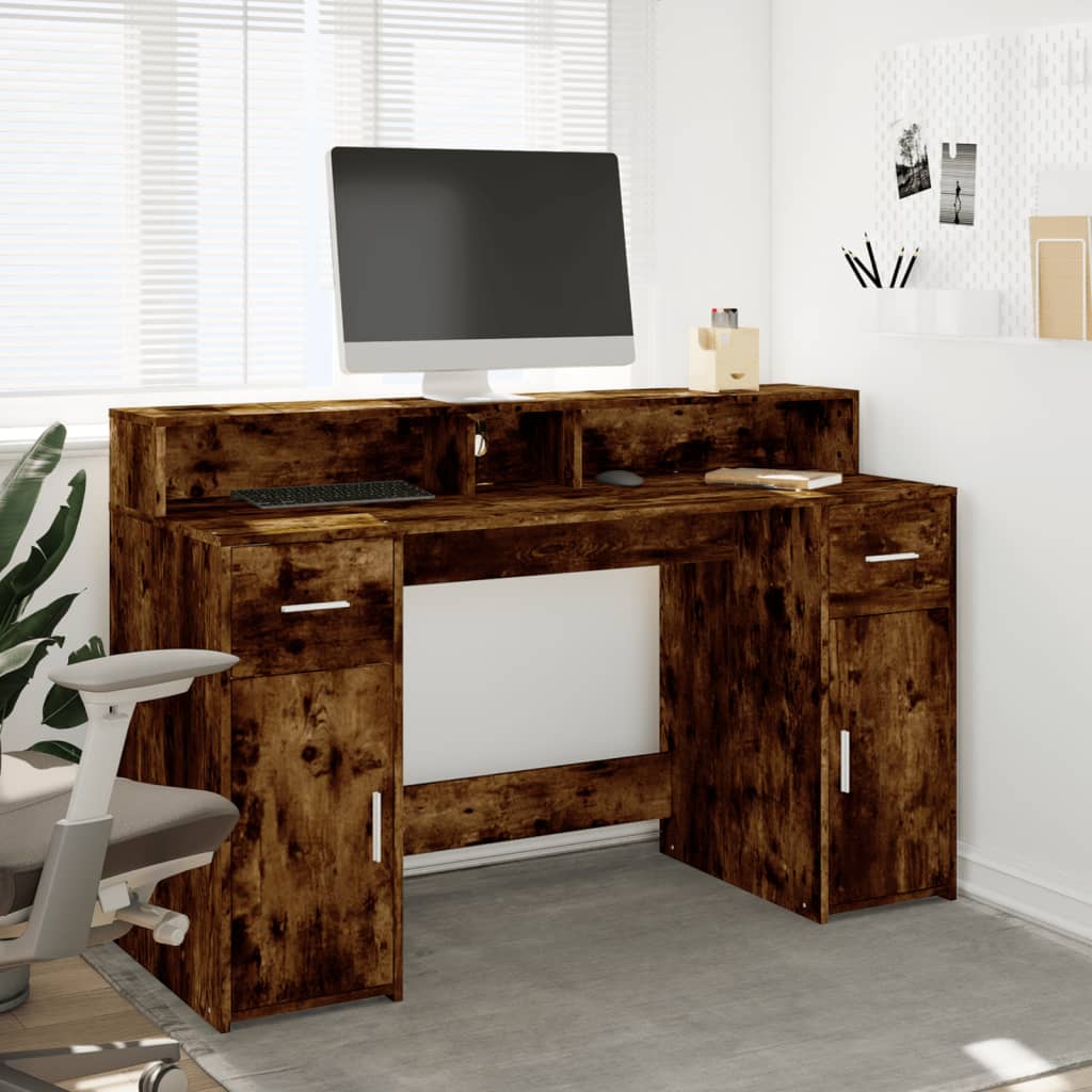 LED desk smoked oak 140x55x91 cm wood material