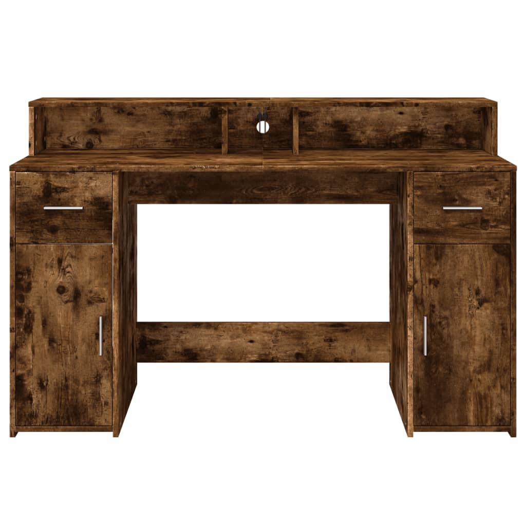 LED desk smoked oak 140x55x91 cm wood material