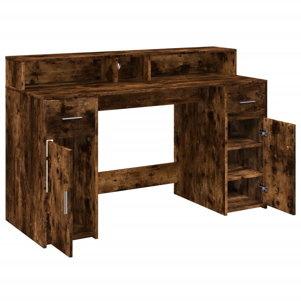 LED desk smoked oak 140x55x91 cm wood material
