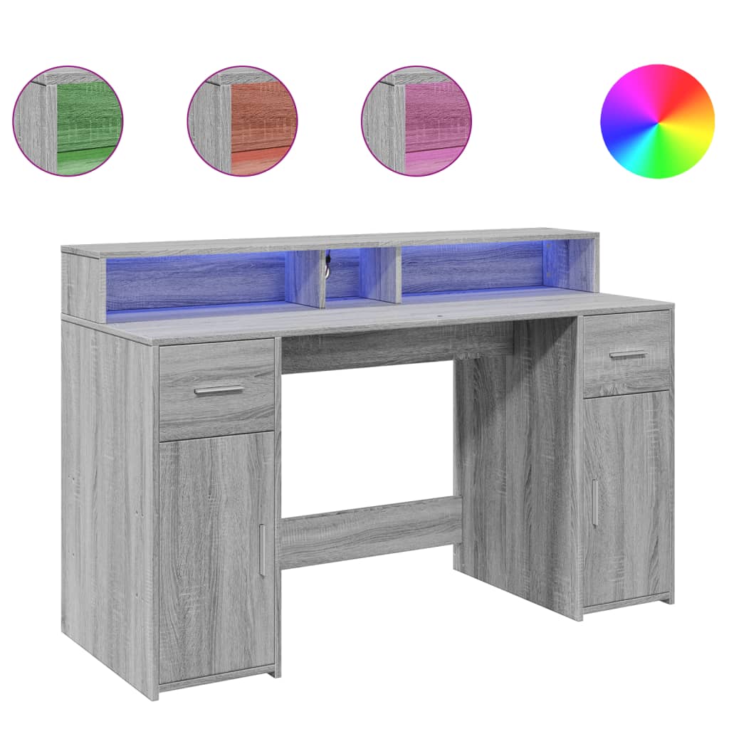 LED desk gray Sonoma 140x55x91 cm wood-based material
