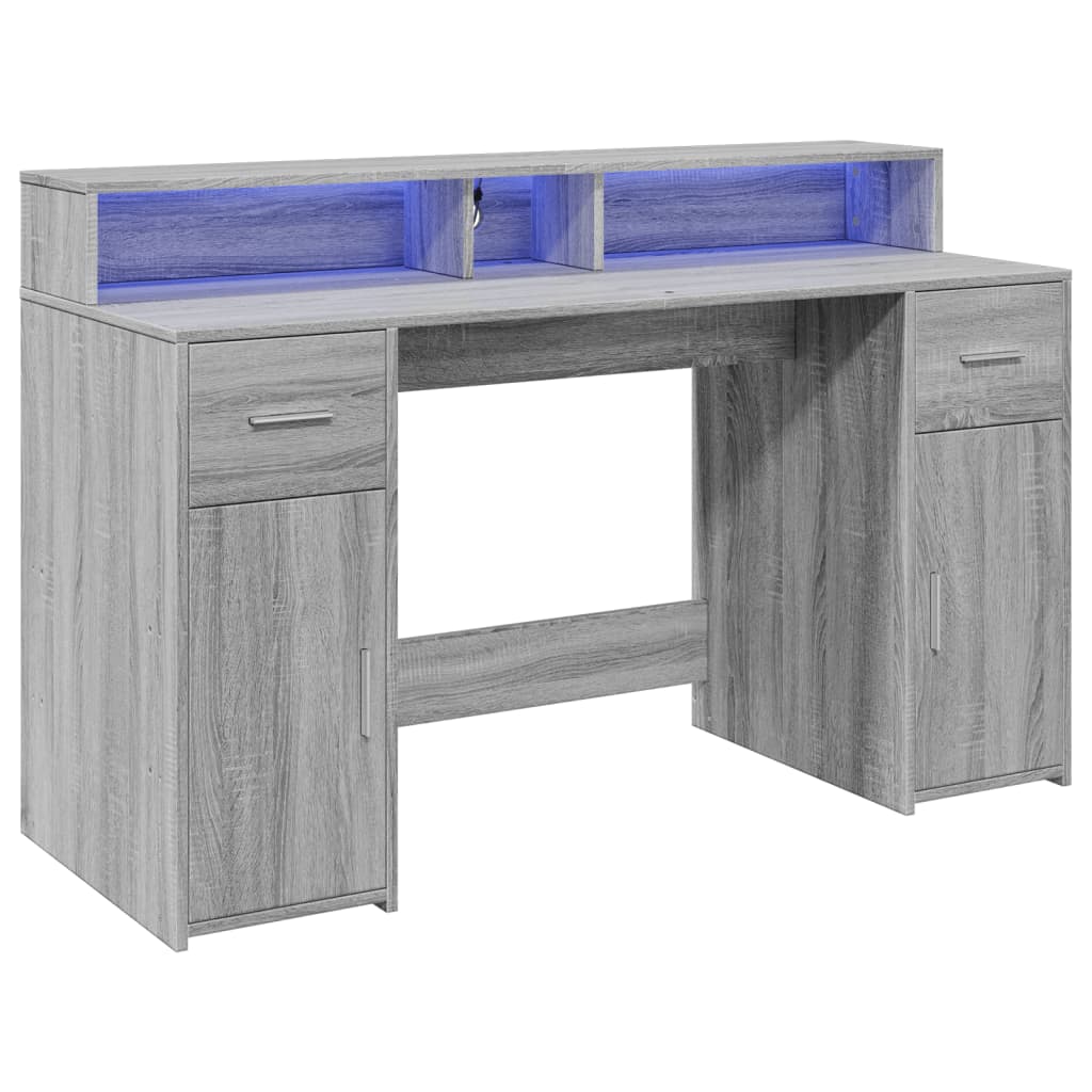 LED desk gray Sonoma 140x55x91 cm wood-based material