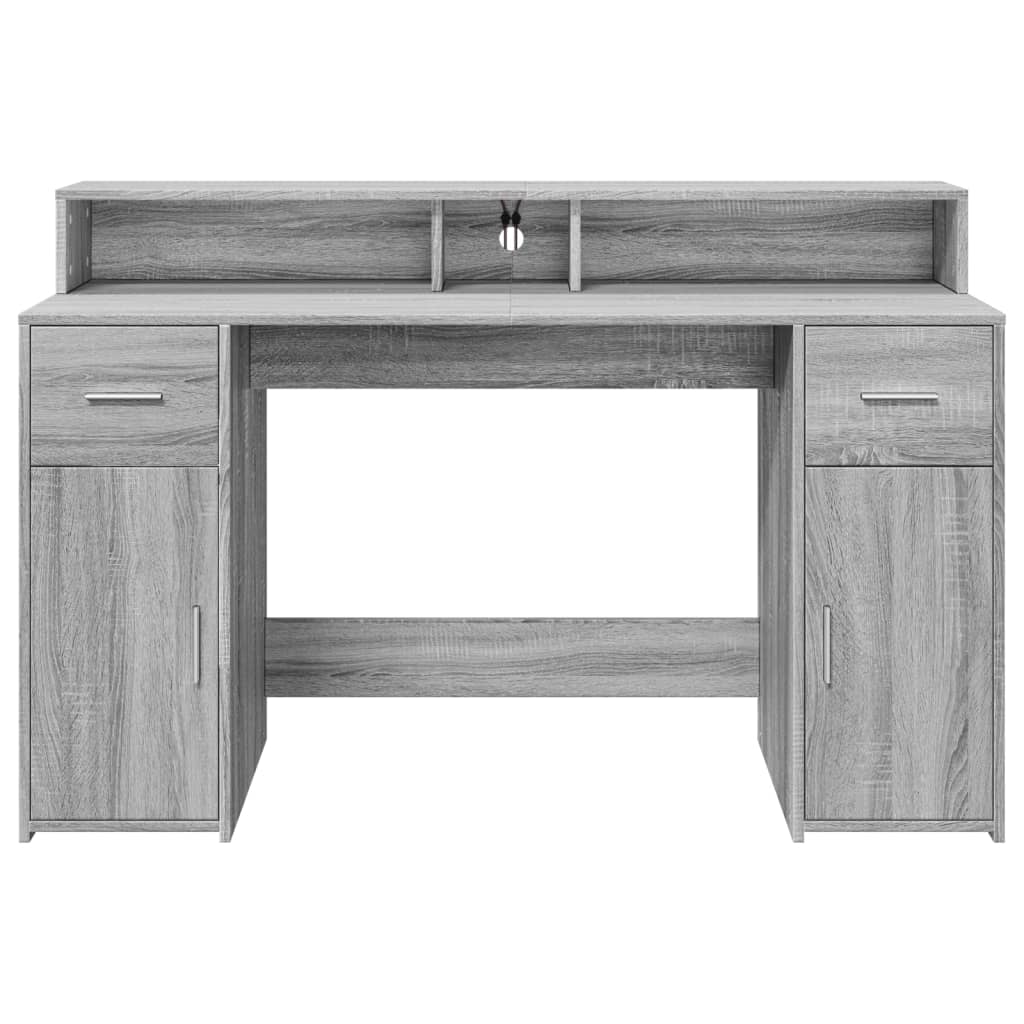 LED desk gray Sonoma 140x55x91 cm wood-based material