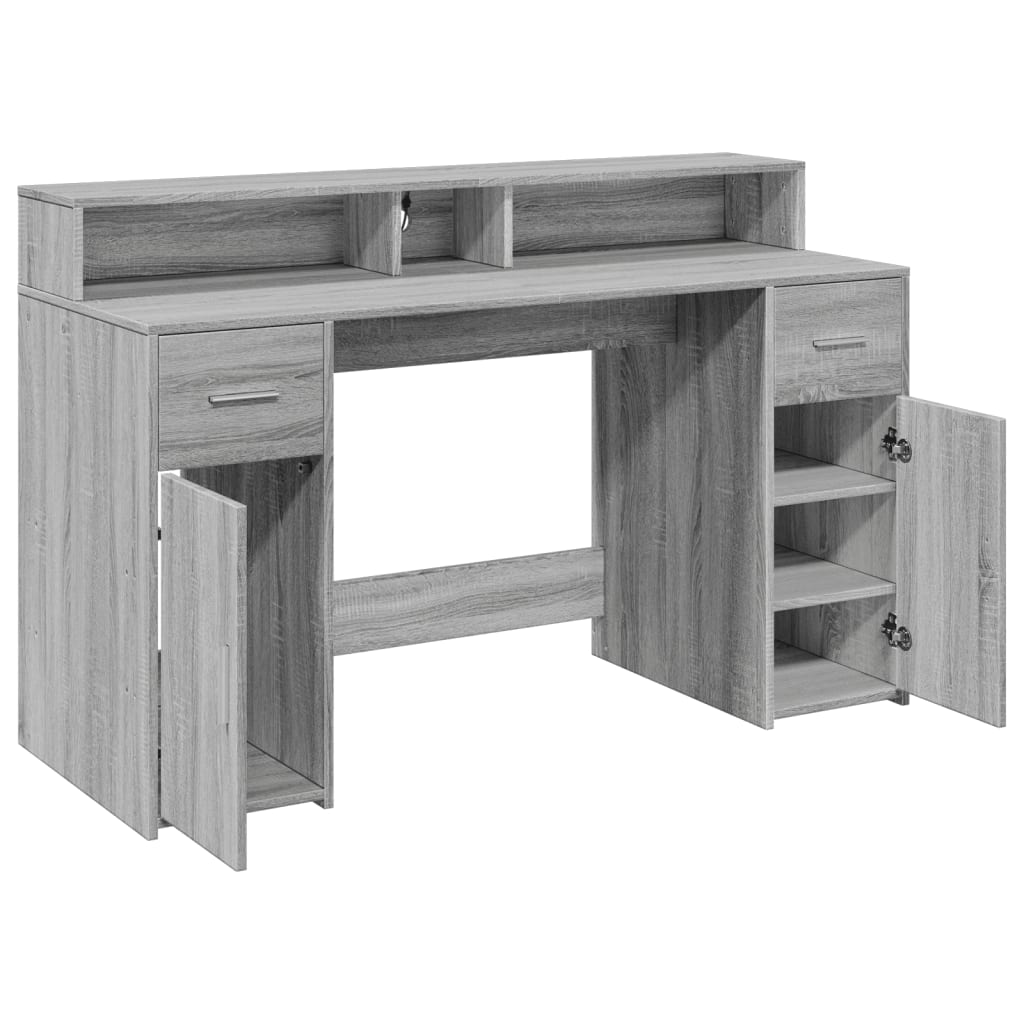 LED desk gray Sonoma 140x55x91 cm wood-based material