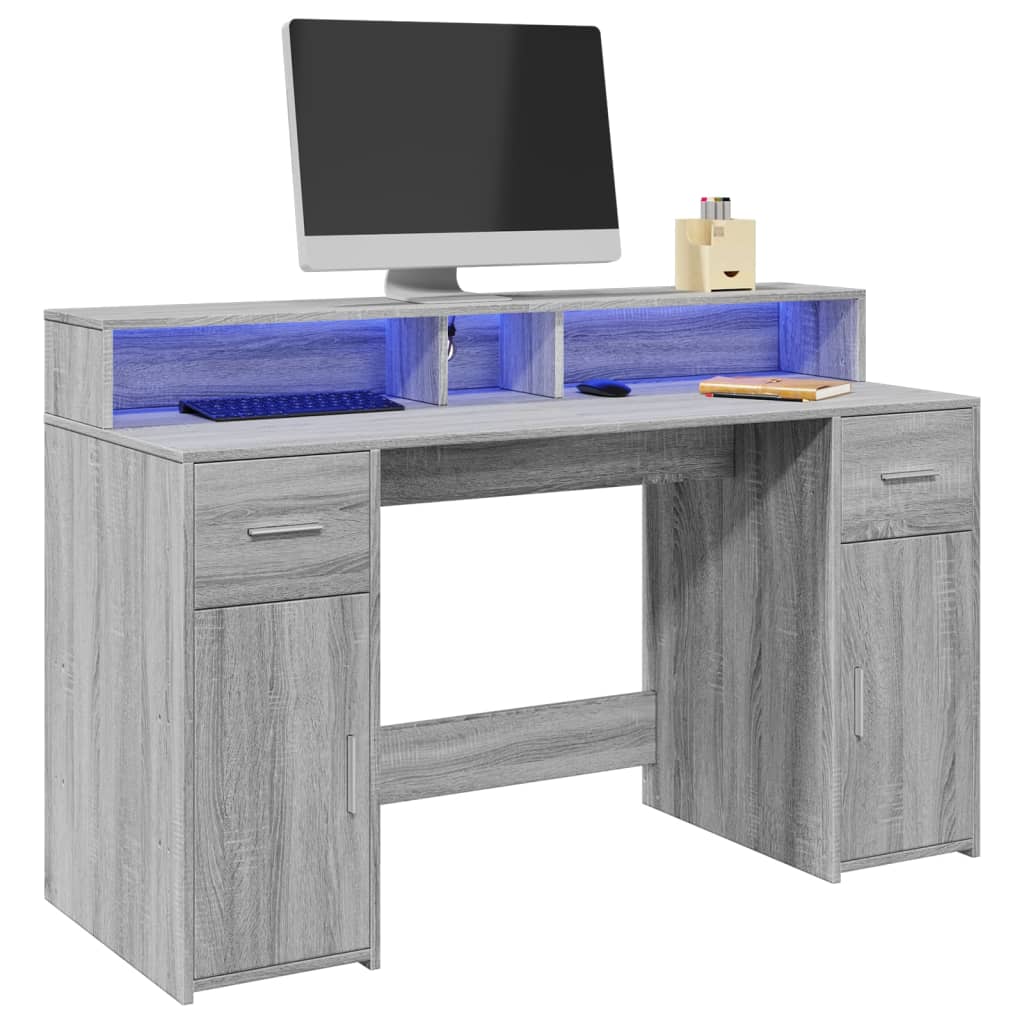LED desk gray Sonoma 140x55x91 cm wood-based material
