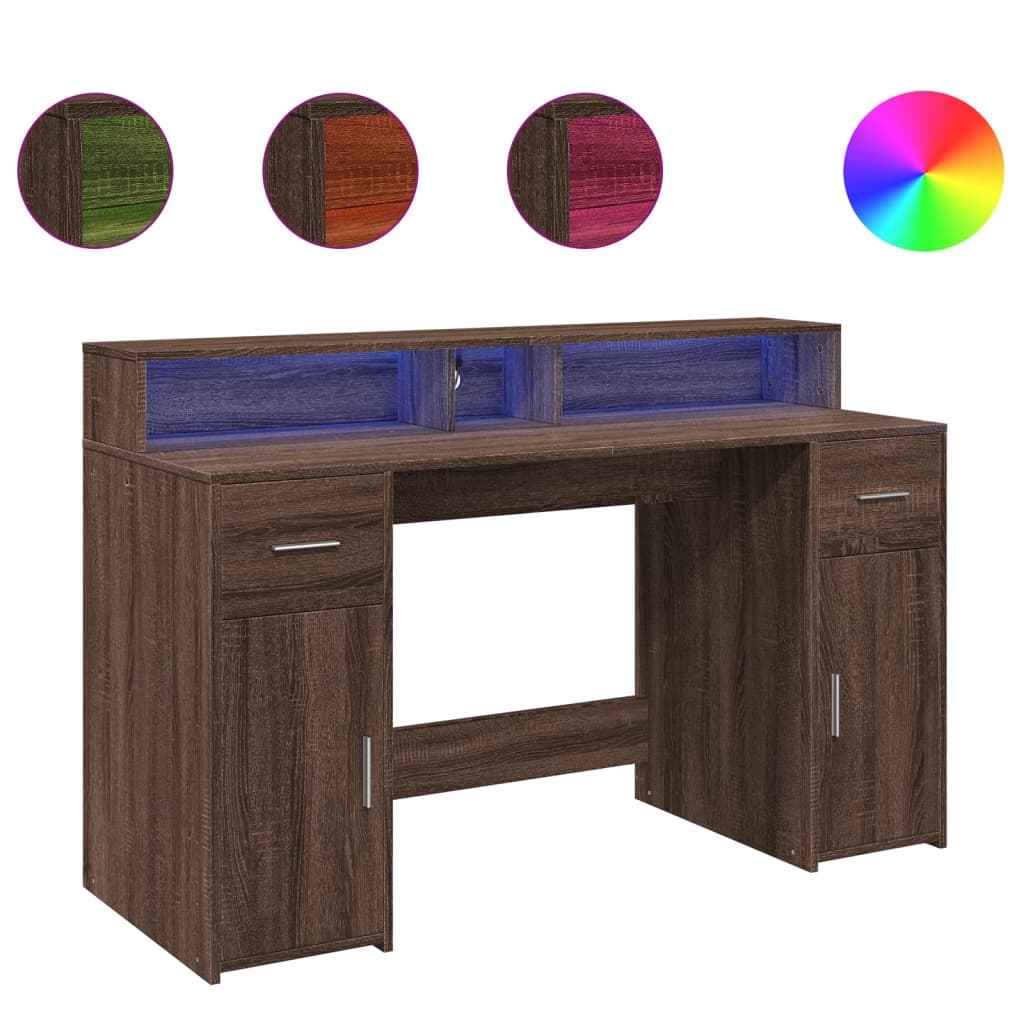 LED desk brown oak look 140x55x91 wood material