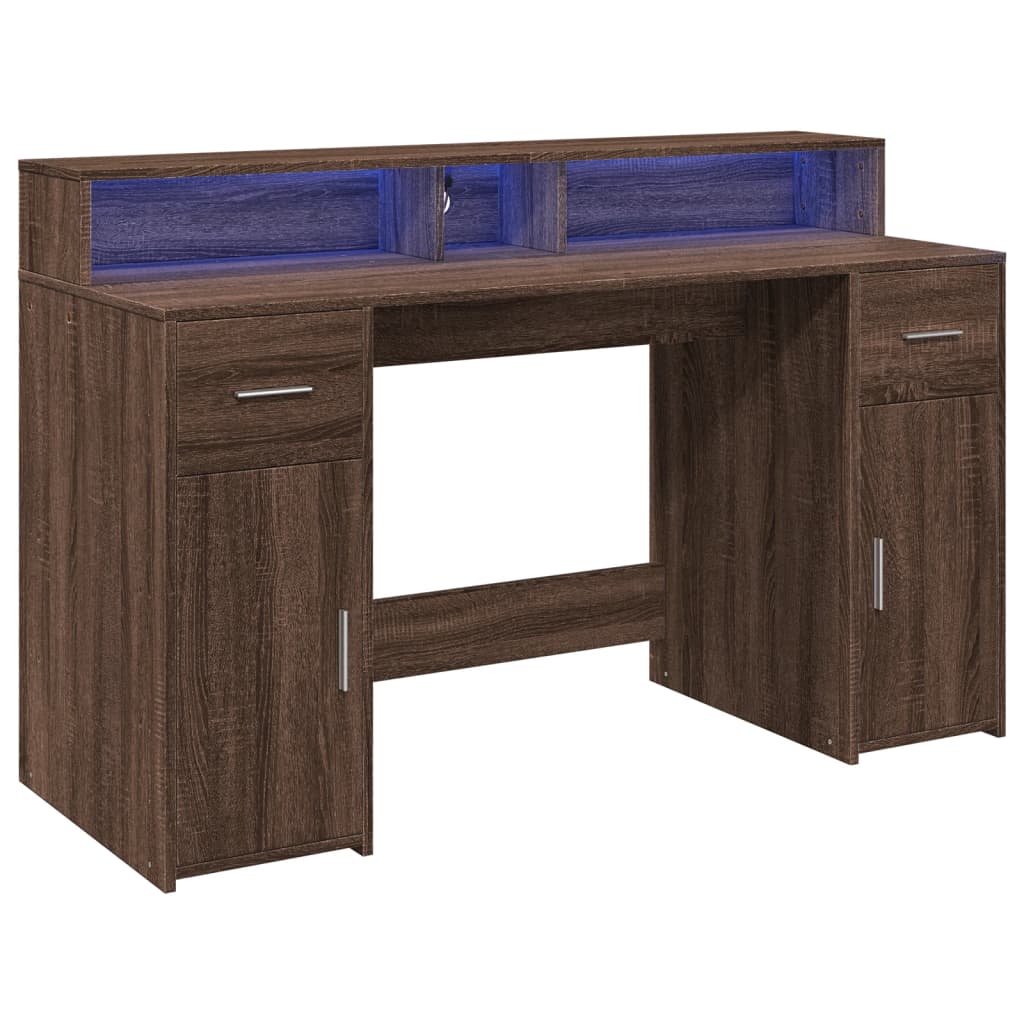 LED desk brown oak look 140x55x91 wood material