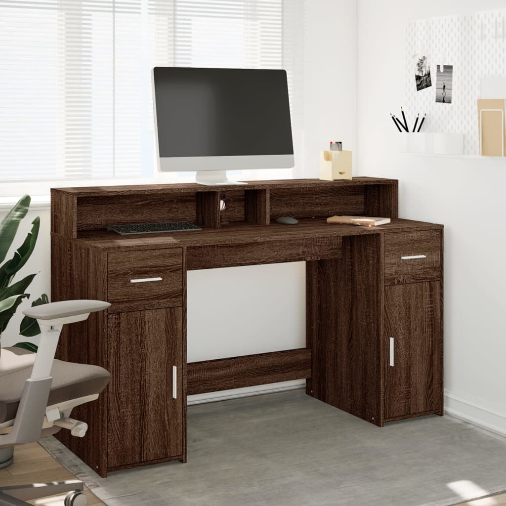 LED desk brown oak look 140x55x91 wood material