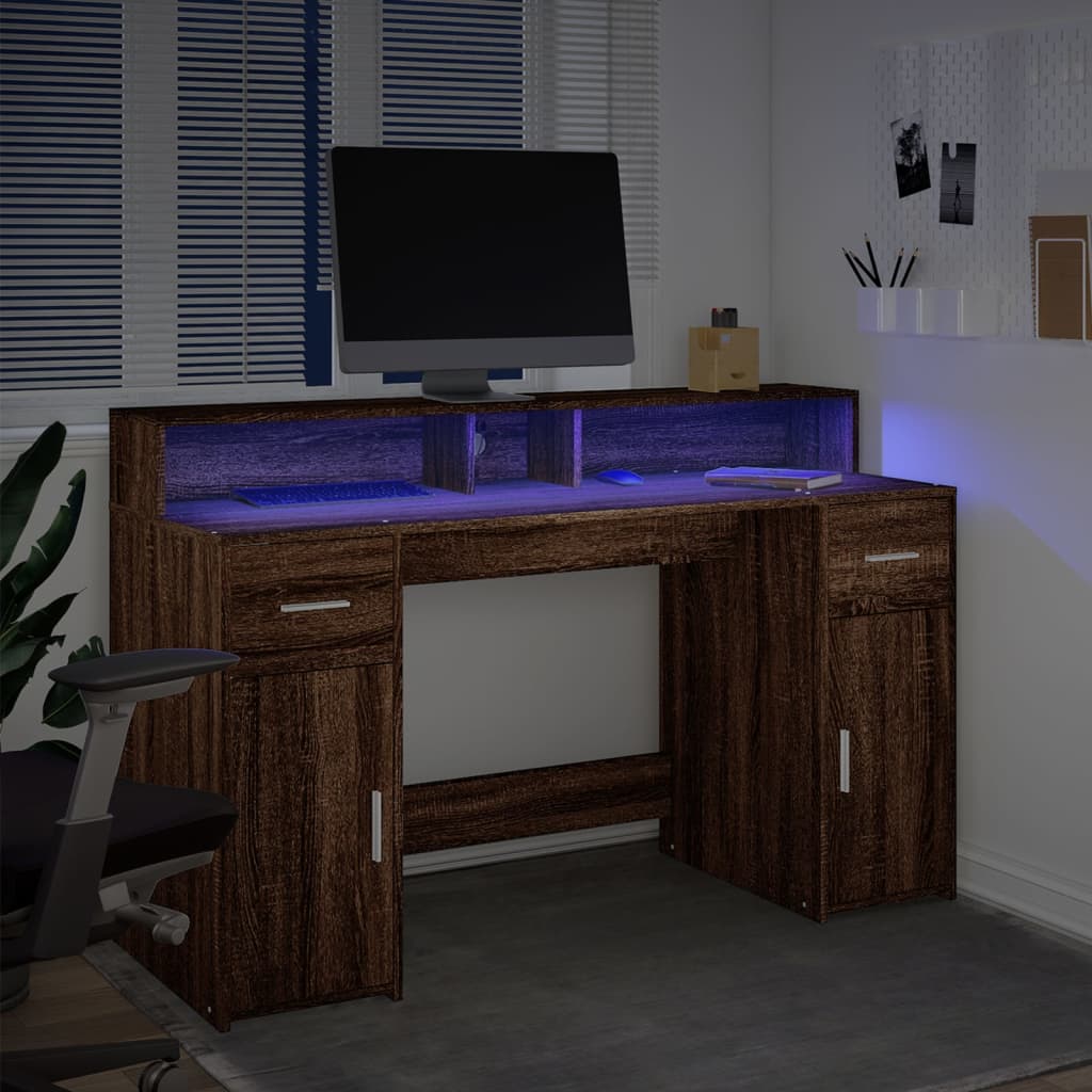 LED desk brown oak look 140x55x91 wood material