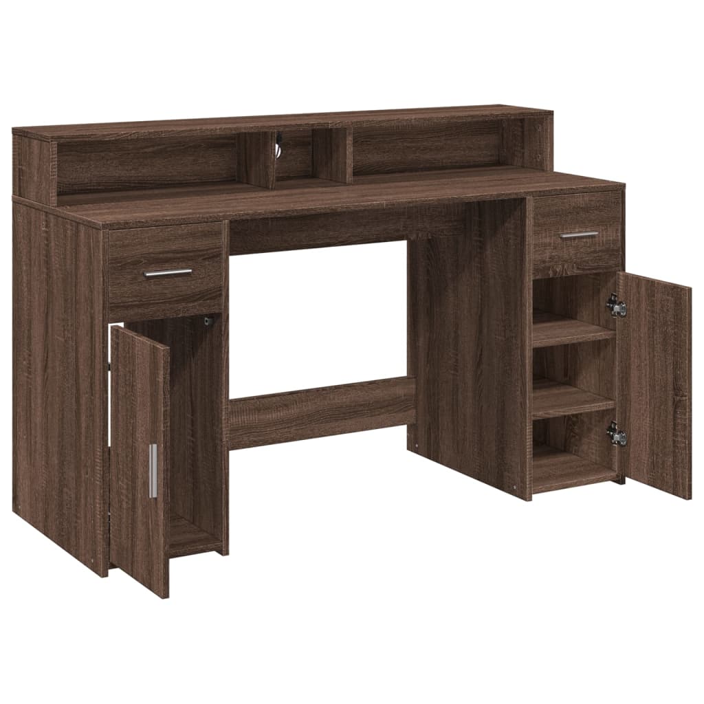 LED desk brown oak look 140x55x91 wood material