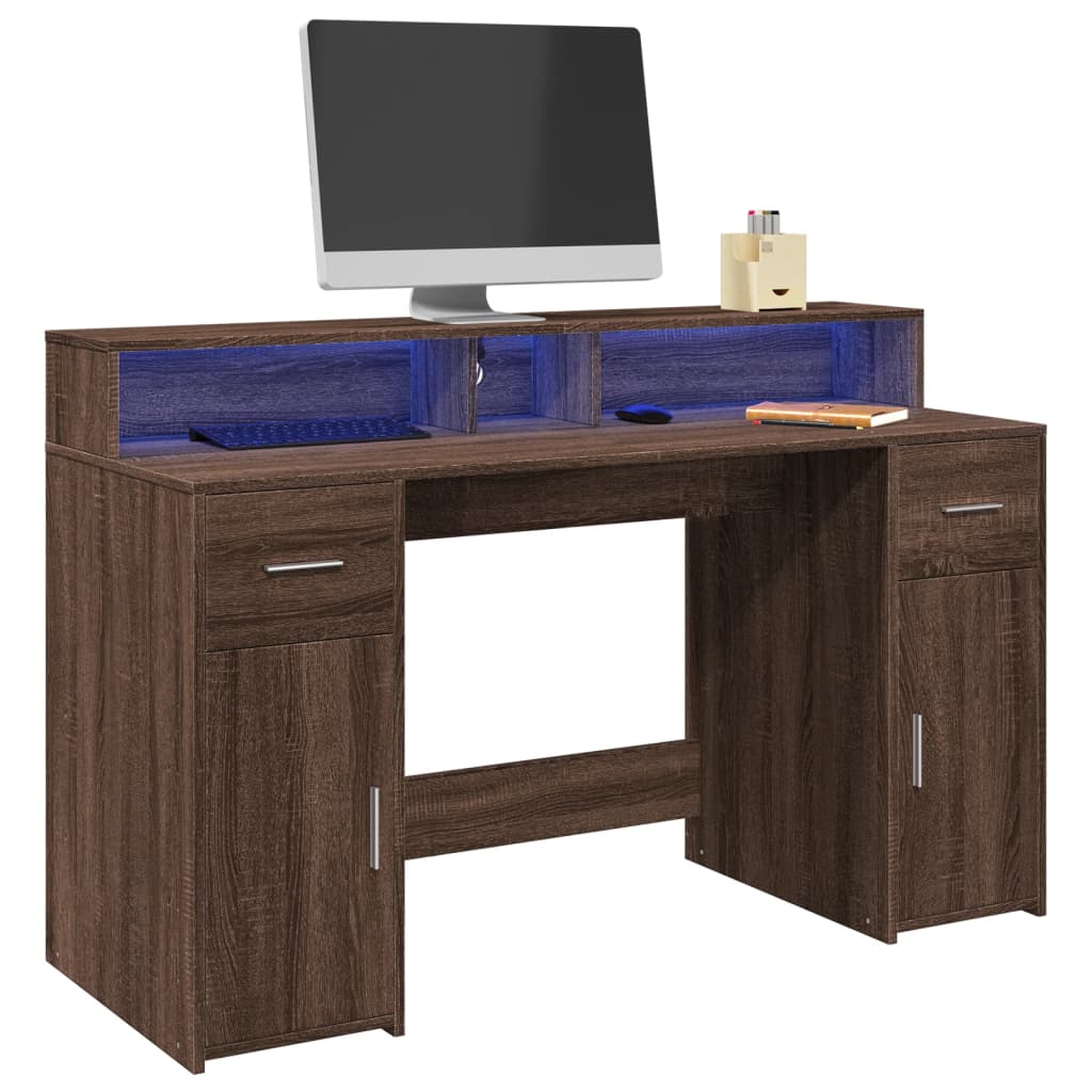 LED desk brown oak look 140x55x91 wood material