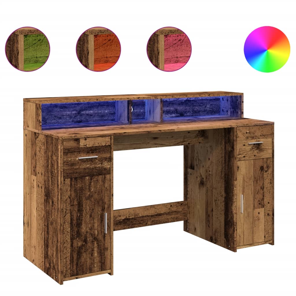 LED desk reclaimed wood look 140x55x91 cm wood-based material