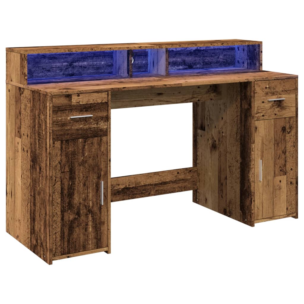 LED desk reclaimed wood look 140x55x91 cm wood-based material