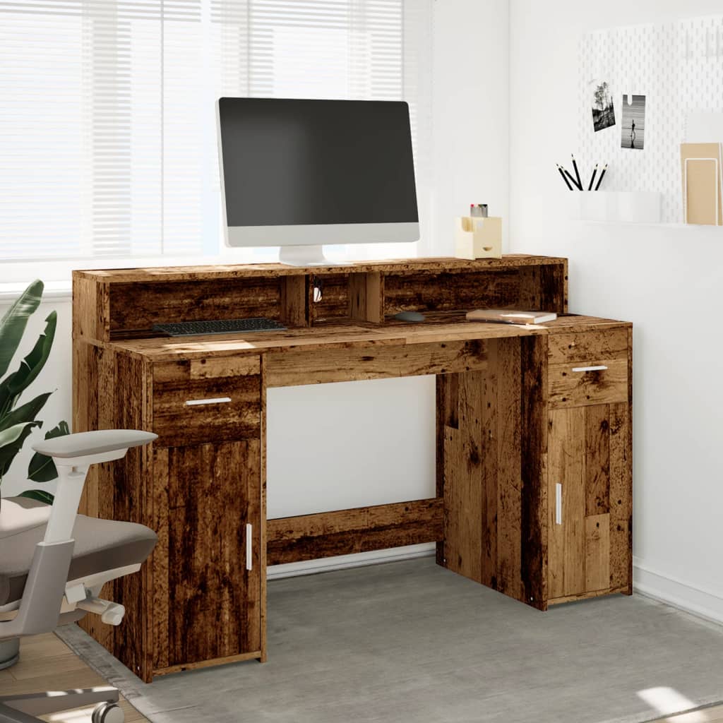 LED desk reclaimed wood look 140x55x91 cm wood-based material