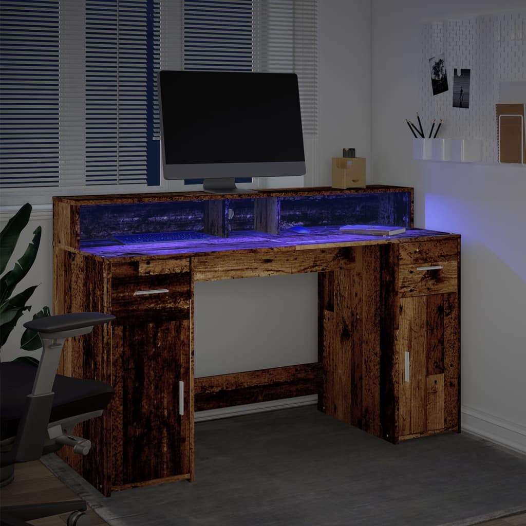 LED desk reclaimed wood look 140x55x91 cm wood-based material