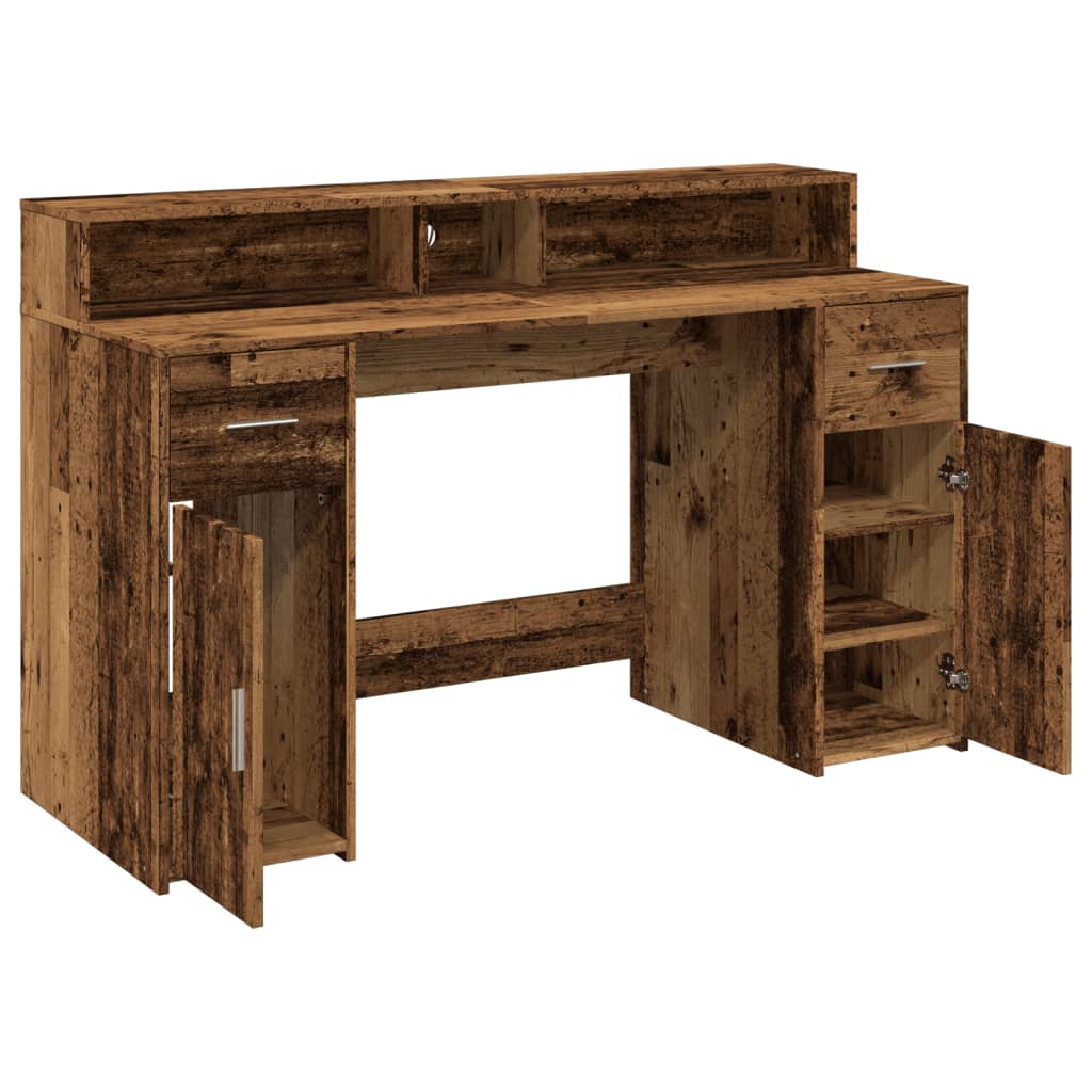 LED desk reclaimed wood look 140x55x91 cm wood-based material