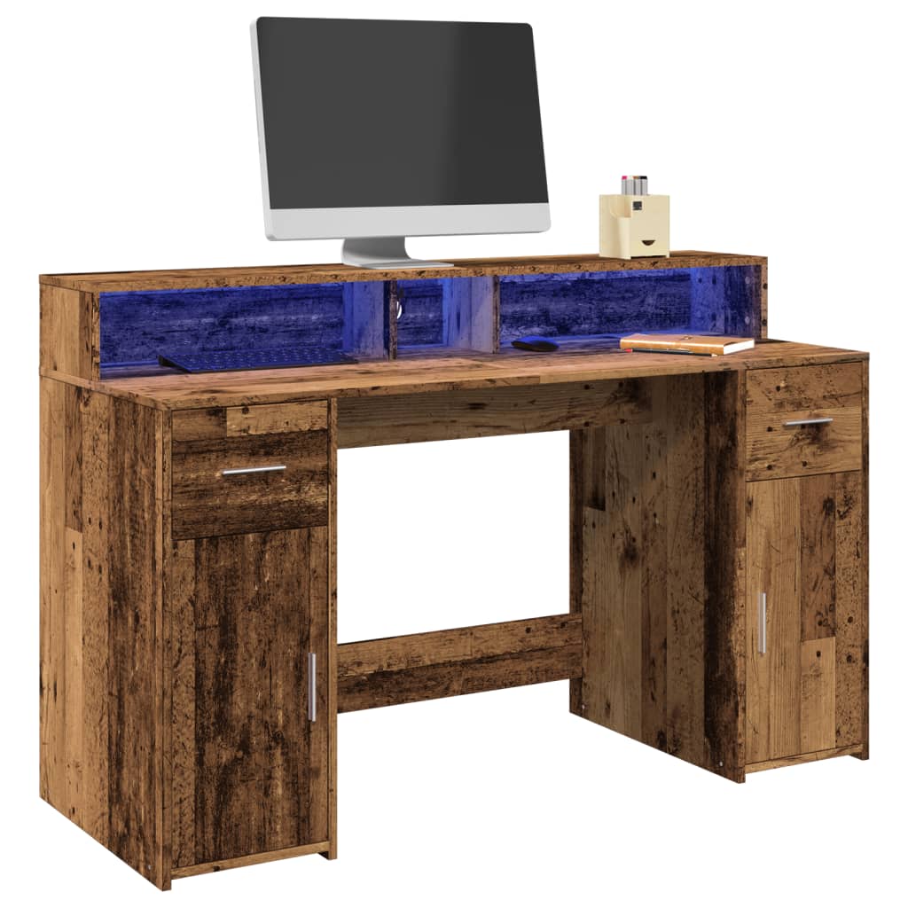 LED desk reclaimed wood look 140x55x91 cm wood-based material