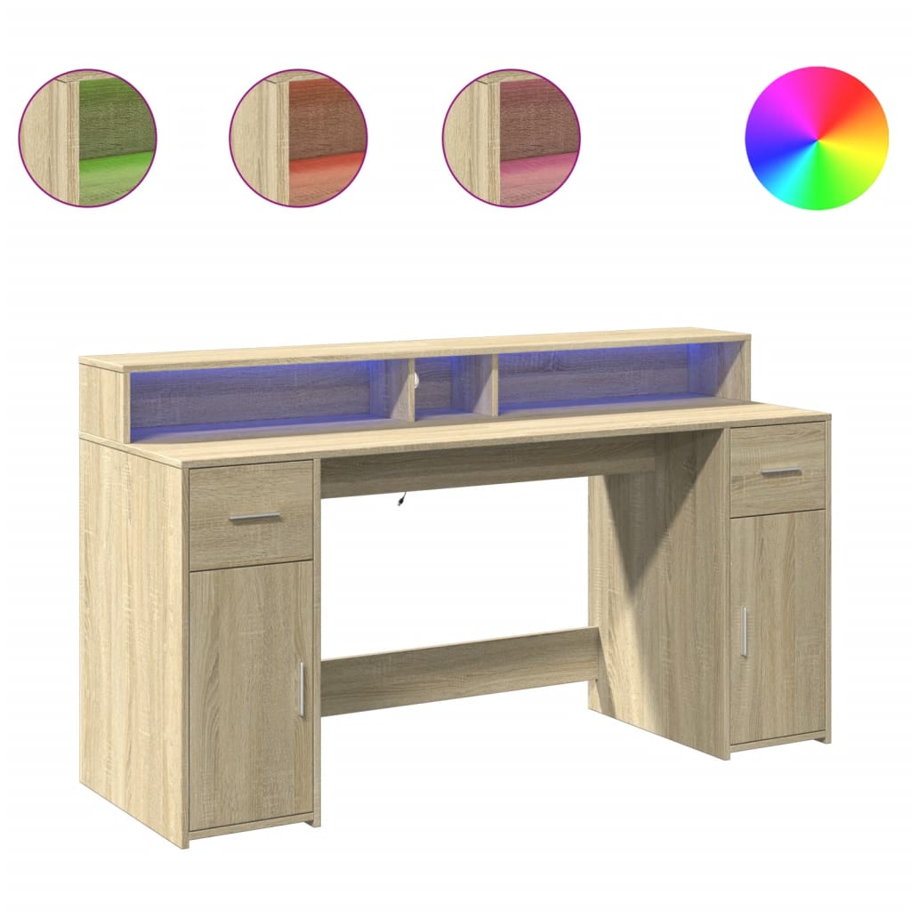LED desk Sonoma oak 160x55x91 cm wood-based material