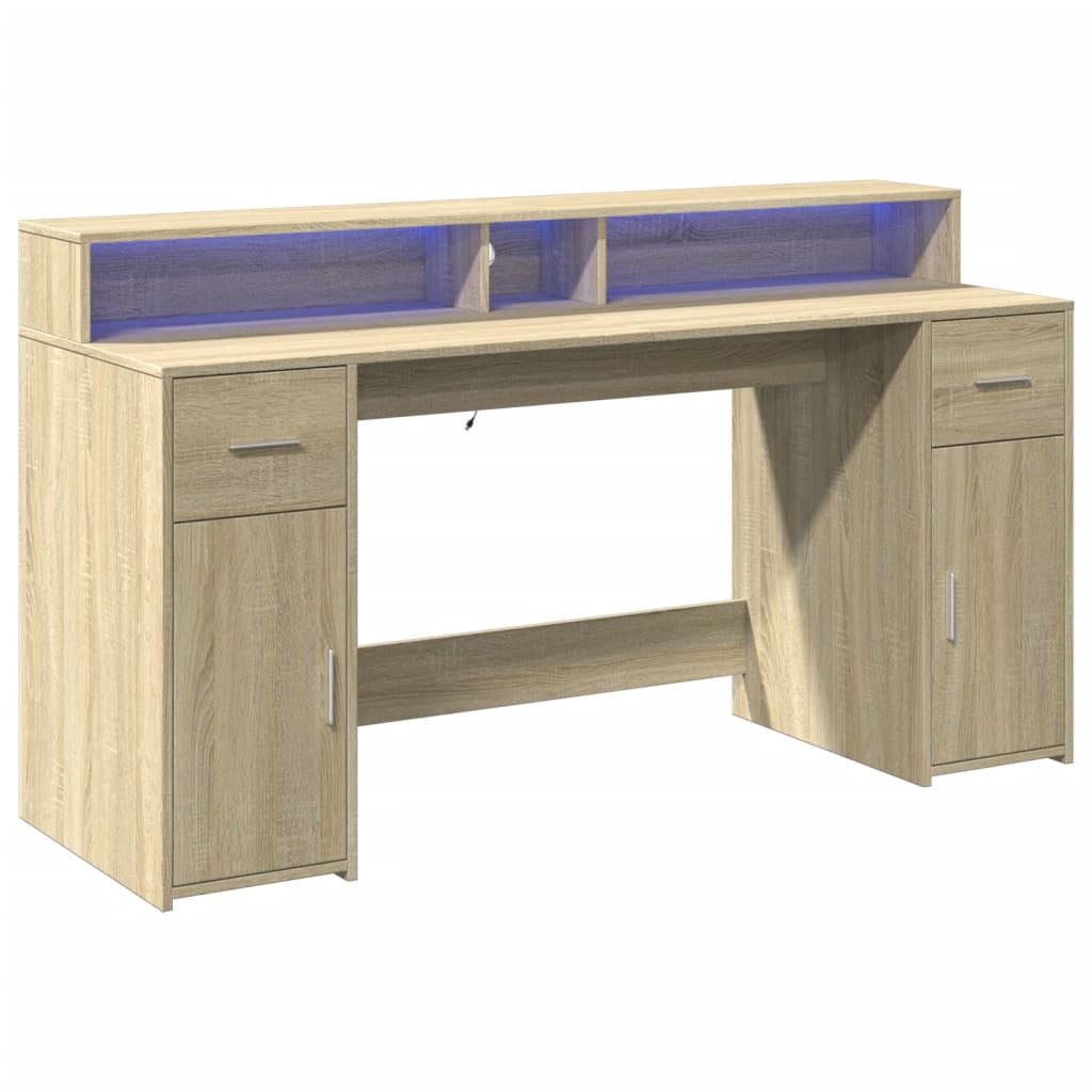 LED desk Sonoma oak 160x55x91 cm wood-based material