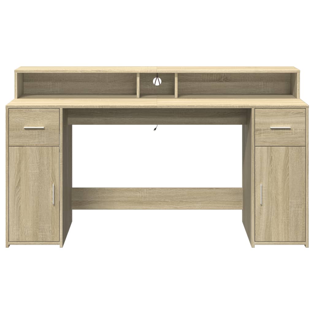 LED desk Sonoma oak 160x55x91 cm wood-based material