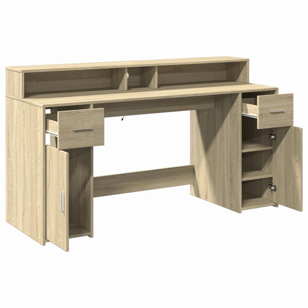 LED desk Sonoma oak 160x55x91 cm wood-based material
