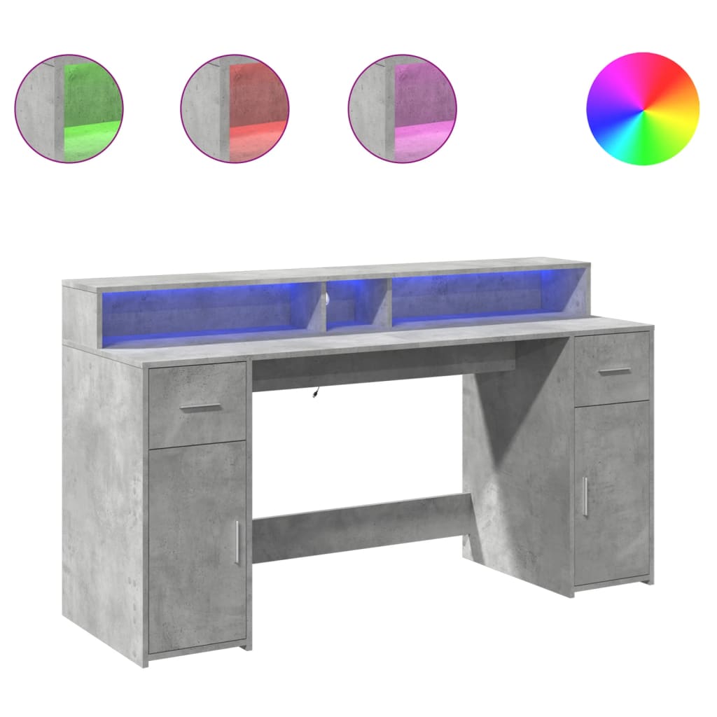LED desk concrete grey 160x55x91 cm wood-based material
