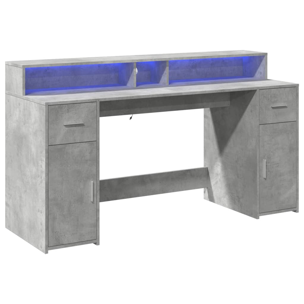 LED desk concrete grey 160x55x91 cm wood-based material