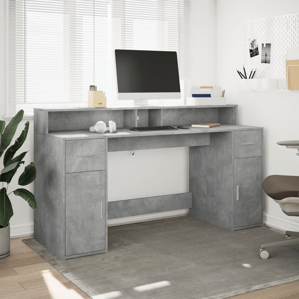 LED desk concrete grey 160x55x91 cm wood-based material
