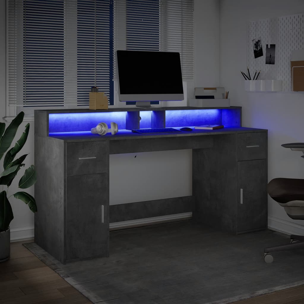 LED desk concrete grey 160x55x91 cm wood-based material