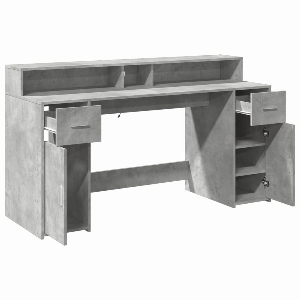 LED desk concrete grey 160x55x91 cm wood-based material