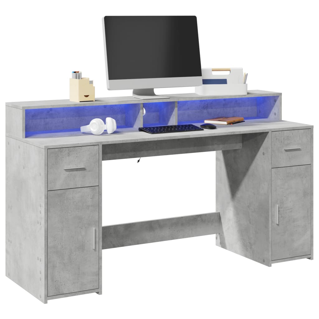 LED desk concrete grey 160x55x91 cm wood-based material