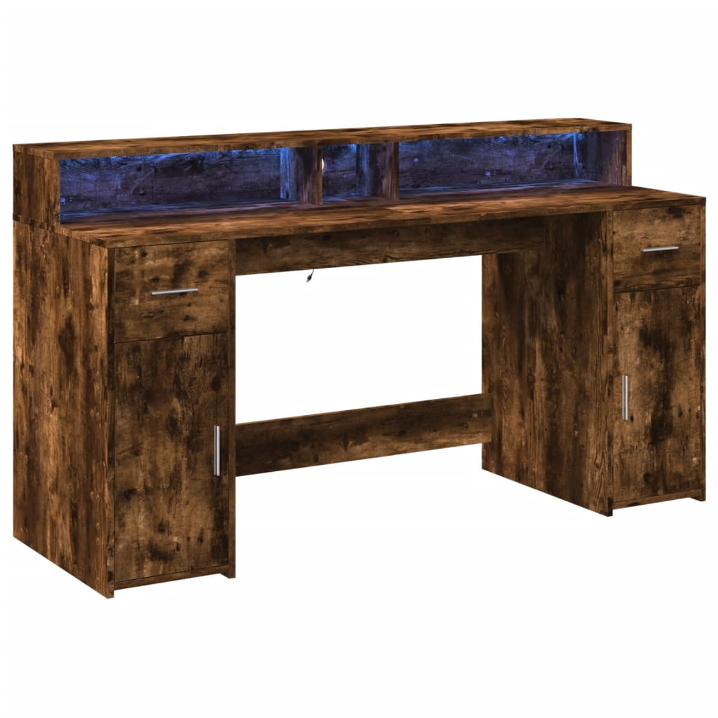 LED desk smoked oak 160x55x91 cm wood material