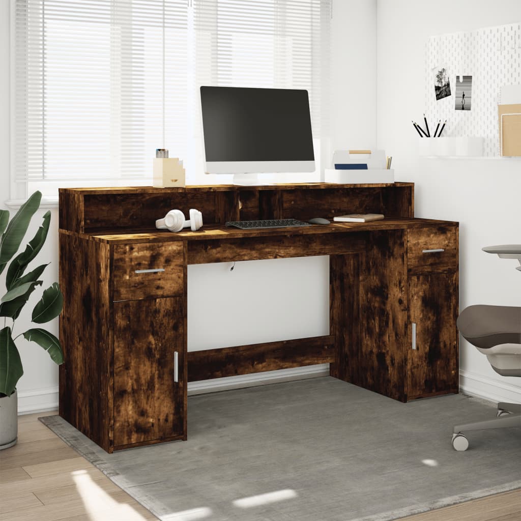 LED desk smoked oak 160x55x91 cm wood material