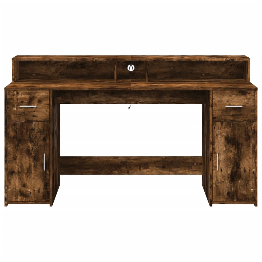LED desk smoked oak 160x55x91 cm wood material