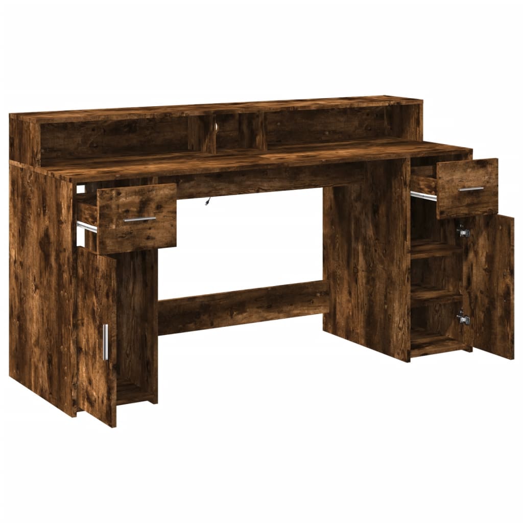 LED desk smoked oak 160x55x91 cm wood material