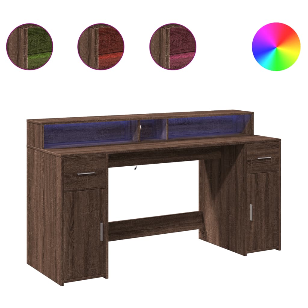 LED desk brown oak look 160x55x91 wood material