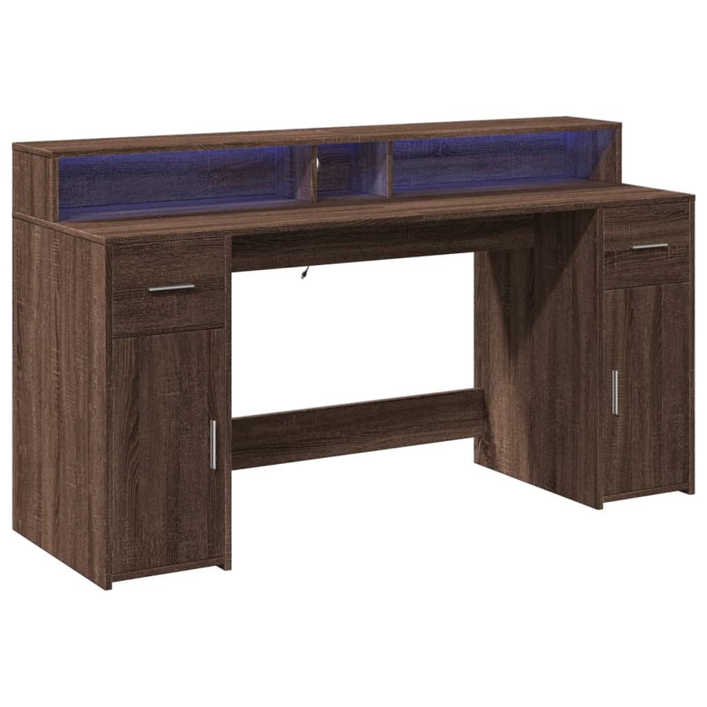 LED desk brown oak look 160x55x91 wood material